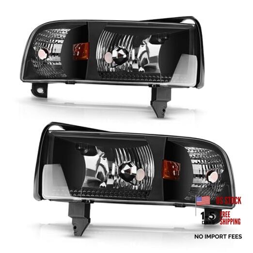 Headlight Assembly for 1994-2002 Dodge Ram Headlight Black Housing without Drl