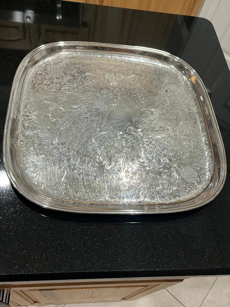 * Vintage 16" Ornate Rectangular International Silver-Plated Serving Tray