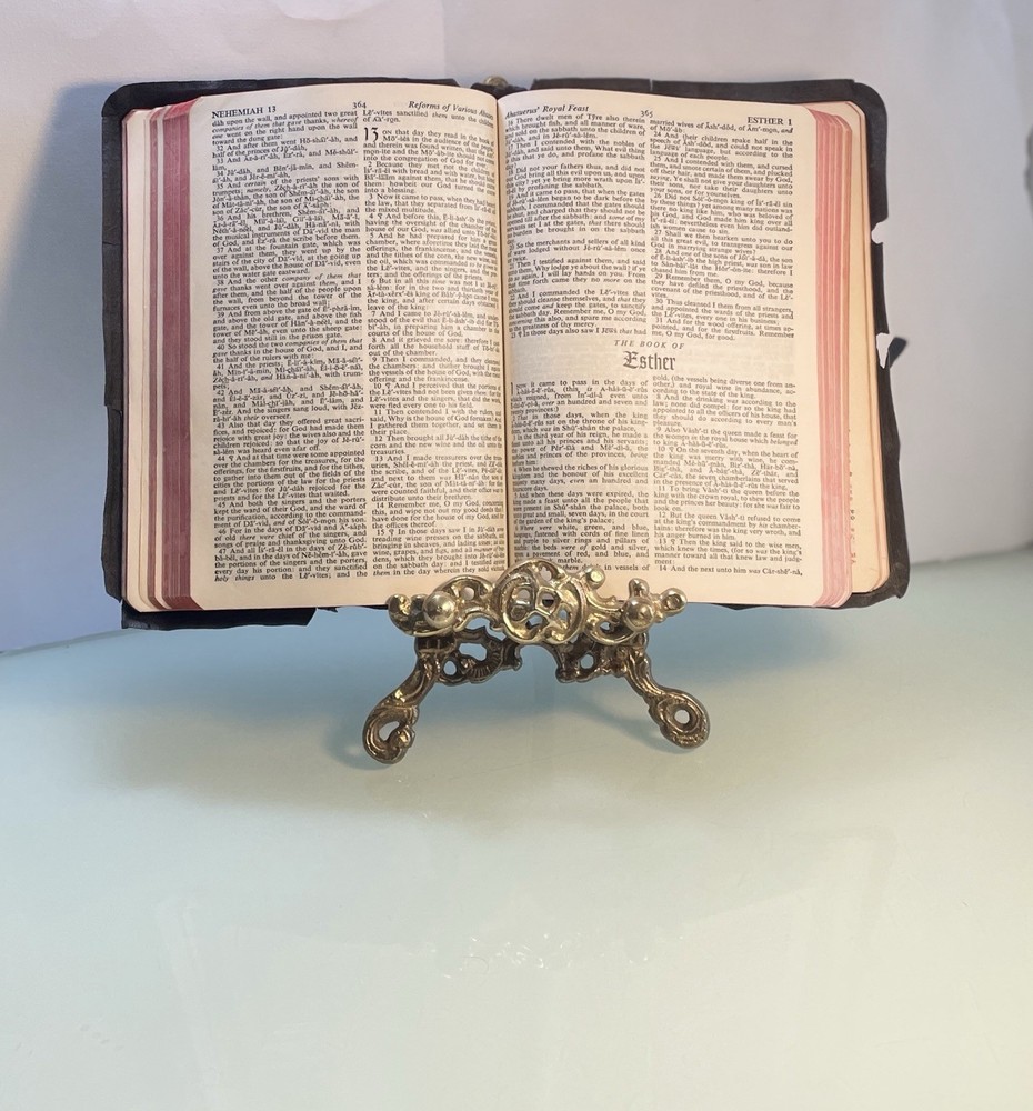 Ornate Brass Tabletop Easel, Victorian Bible Stand, Rococo Scrollwork Display