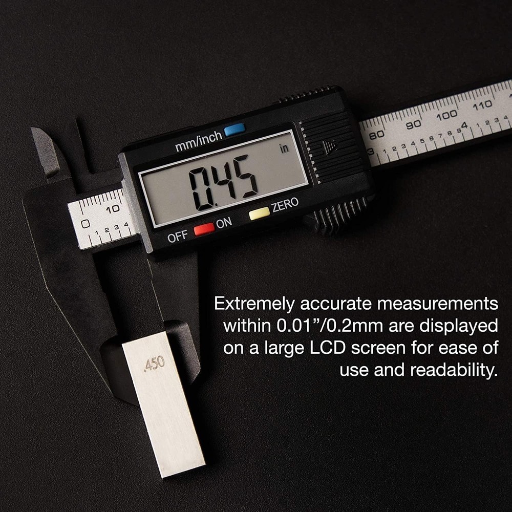 Precision 6” Digital Caliper with Zero Setting & Extra Battery Included