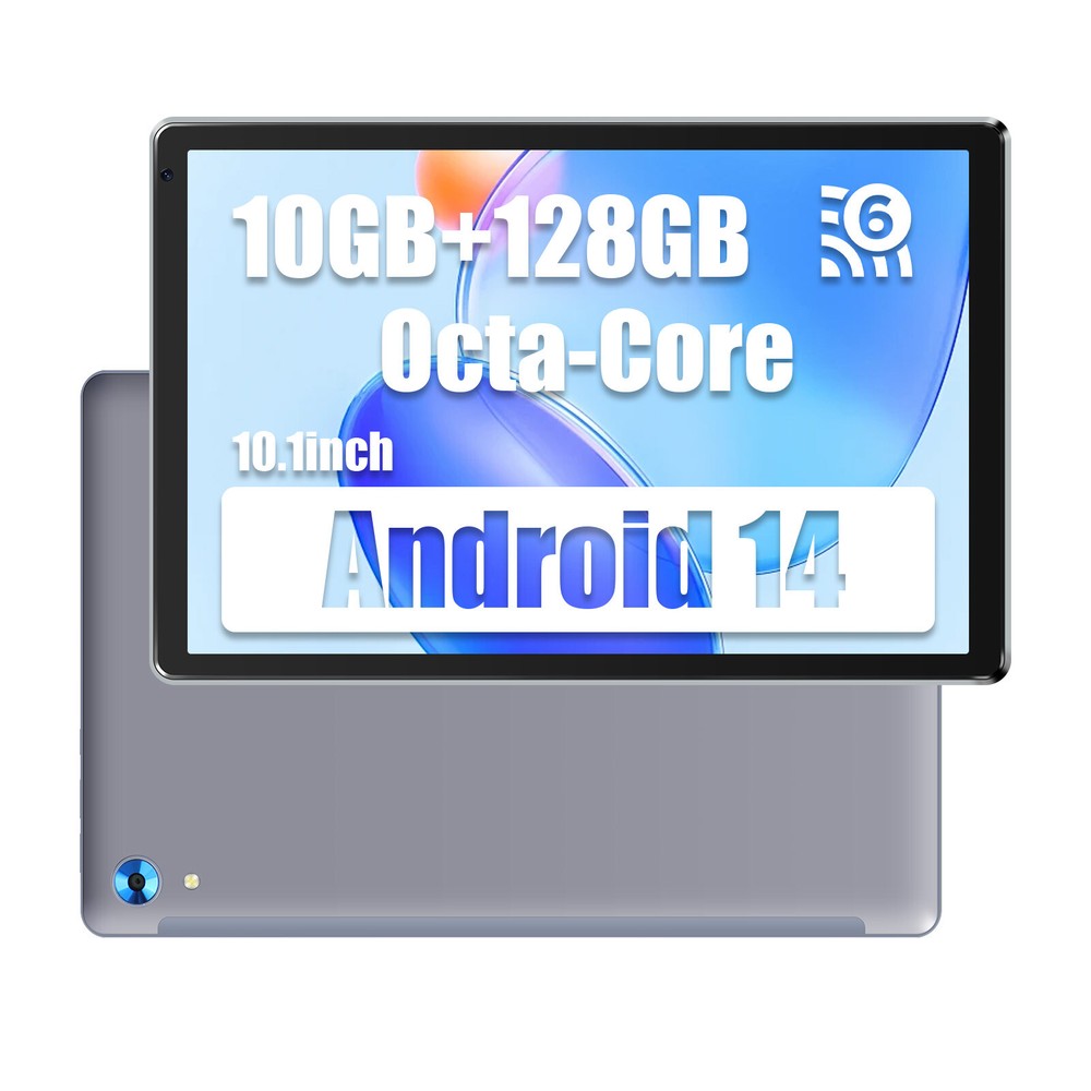 10.1" Android Tablet 10+128GB IPS Touchscreen Octa-core Processor Wi-Fi 6 Gray