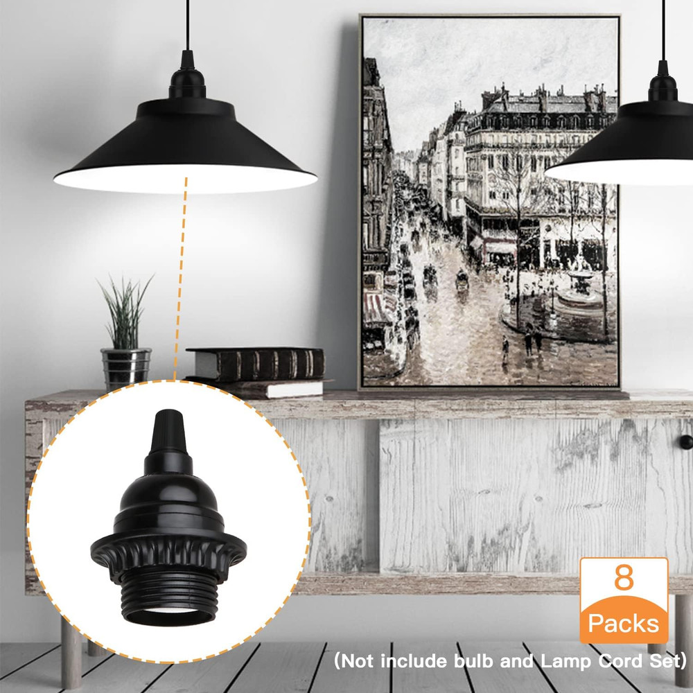 8 Pack E26 E27 Light Sockets Black Medium Screw Base with Shade Ring...