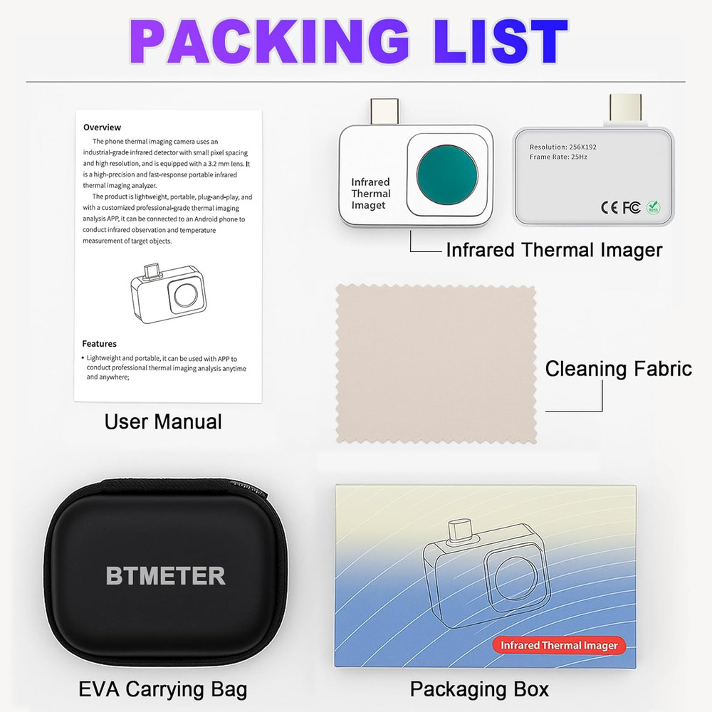 Android Thermal Camera - 256x192, 25Hz, Temp Range 5℉ to 1112℉