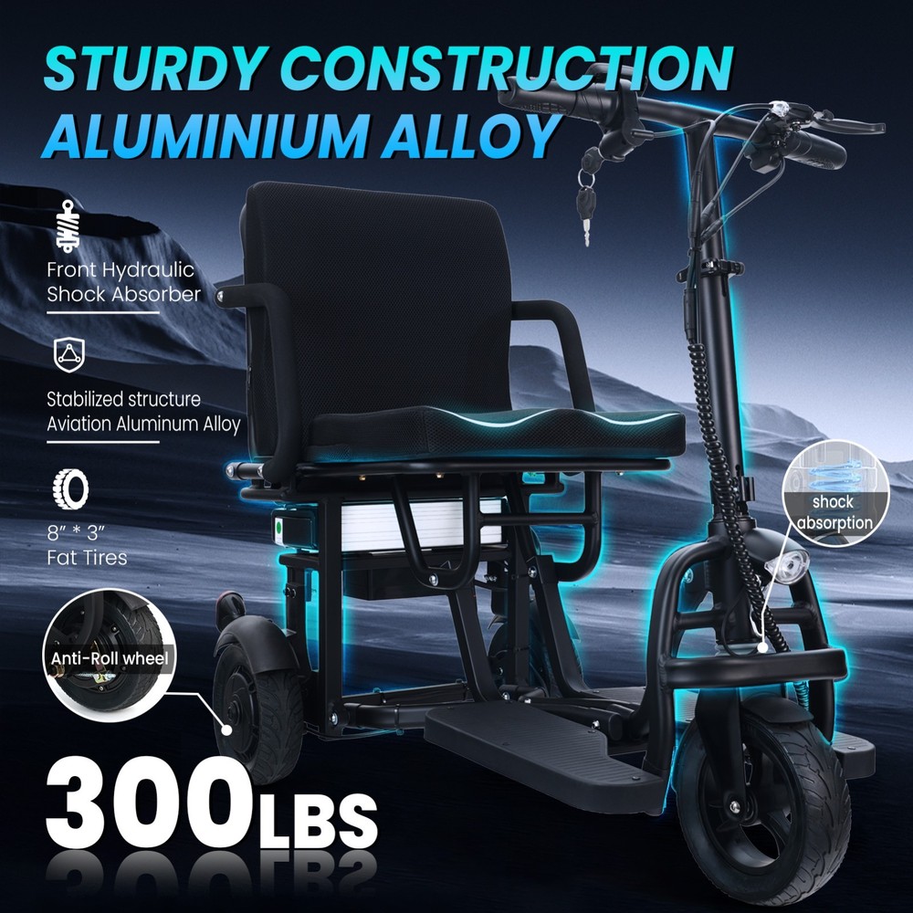3-Wheel Mobility Scooter, Airline-Approved, Long-Range Battery, Quick Foldable