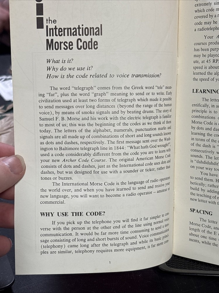 Learning International Morse Code Beginners Section Supplement Archer Vinyl 1969