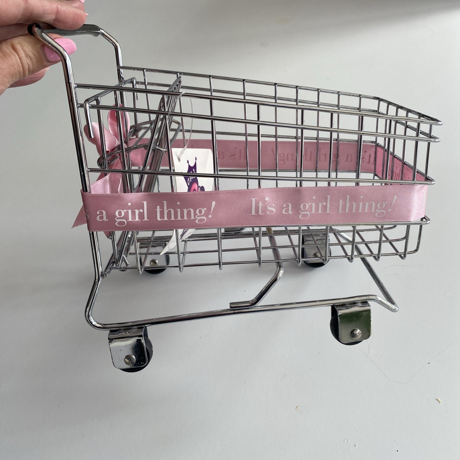 NWT CLUB LIBBY LU ITS A GIRL THING Metal Shopping Cart PINK RIBBON MOVEABLE SEAT