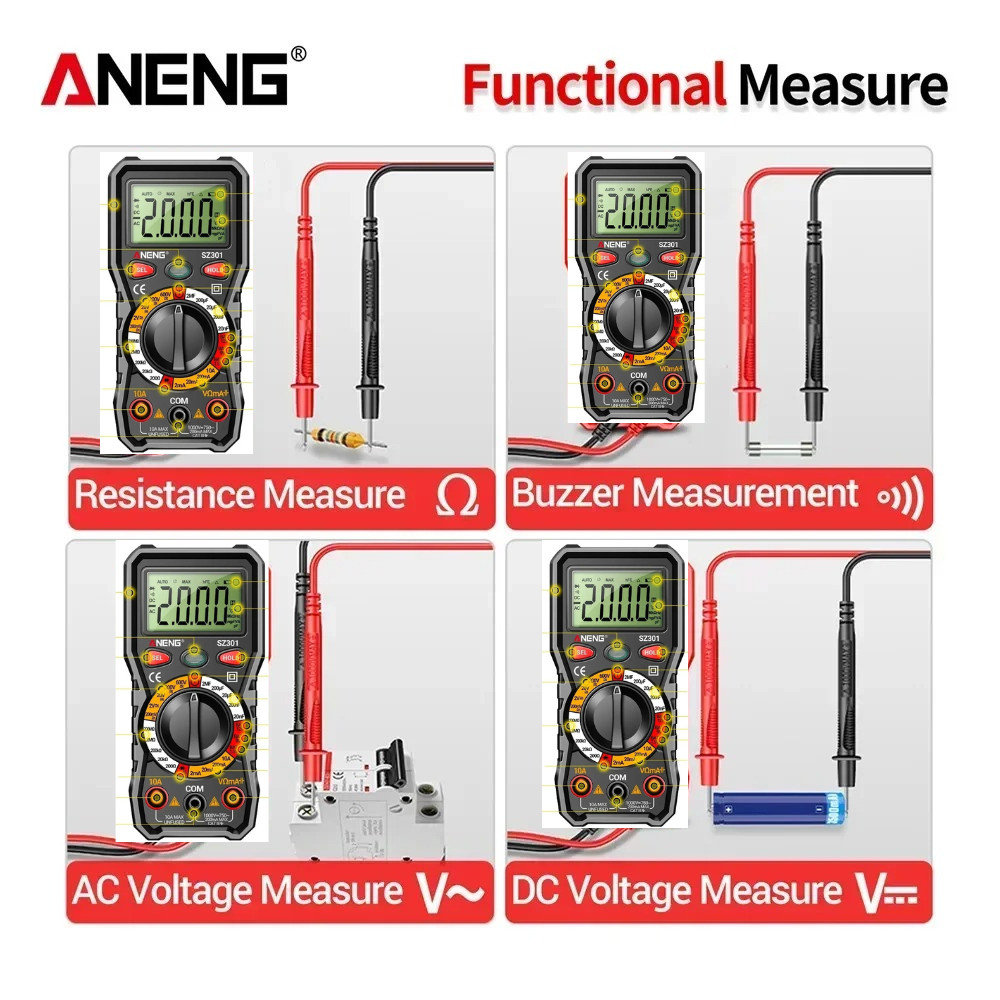 ANENG Digital Multimeter with Case,DC AC Voltmeter,Ohm Volt Amp Meter,Measures