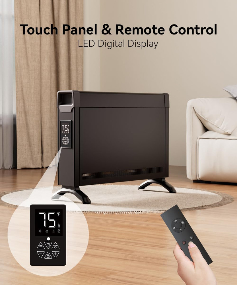 Remote-Controlled Quiet Electric Panel Heater with Timer & LED Display