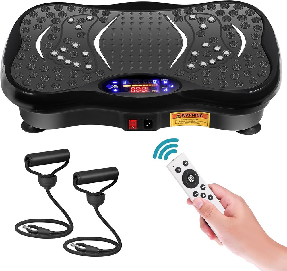 Compact Vibration Exercise Plate 120 Speed Levels with Remote & Bands