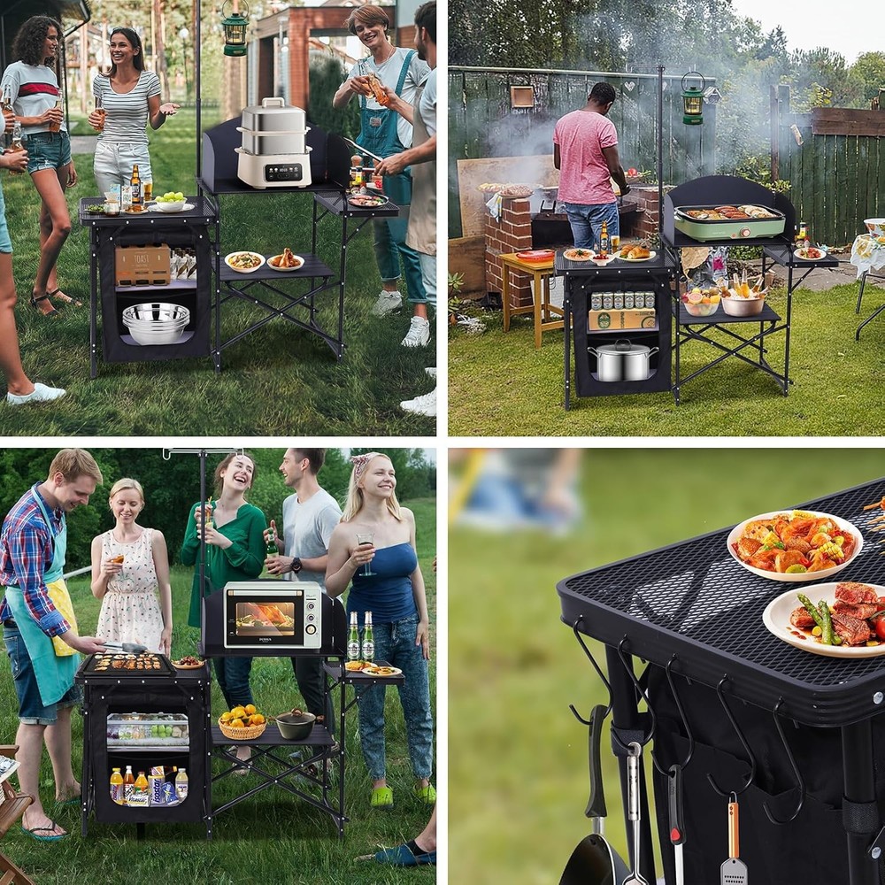 Camping Kitchen Station Camping Table Picnic Table Portable Grill Table Folding