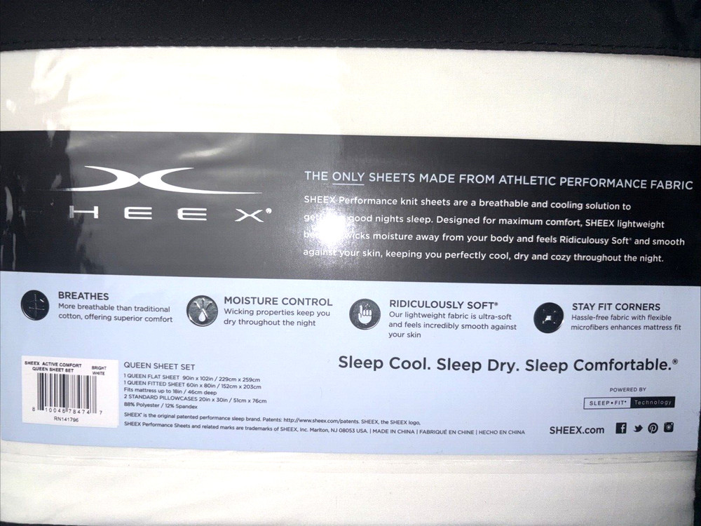 Sheex Active Comfort Performance Cooling 4 Piece Sheet Set Bright White Queen