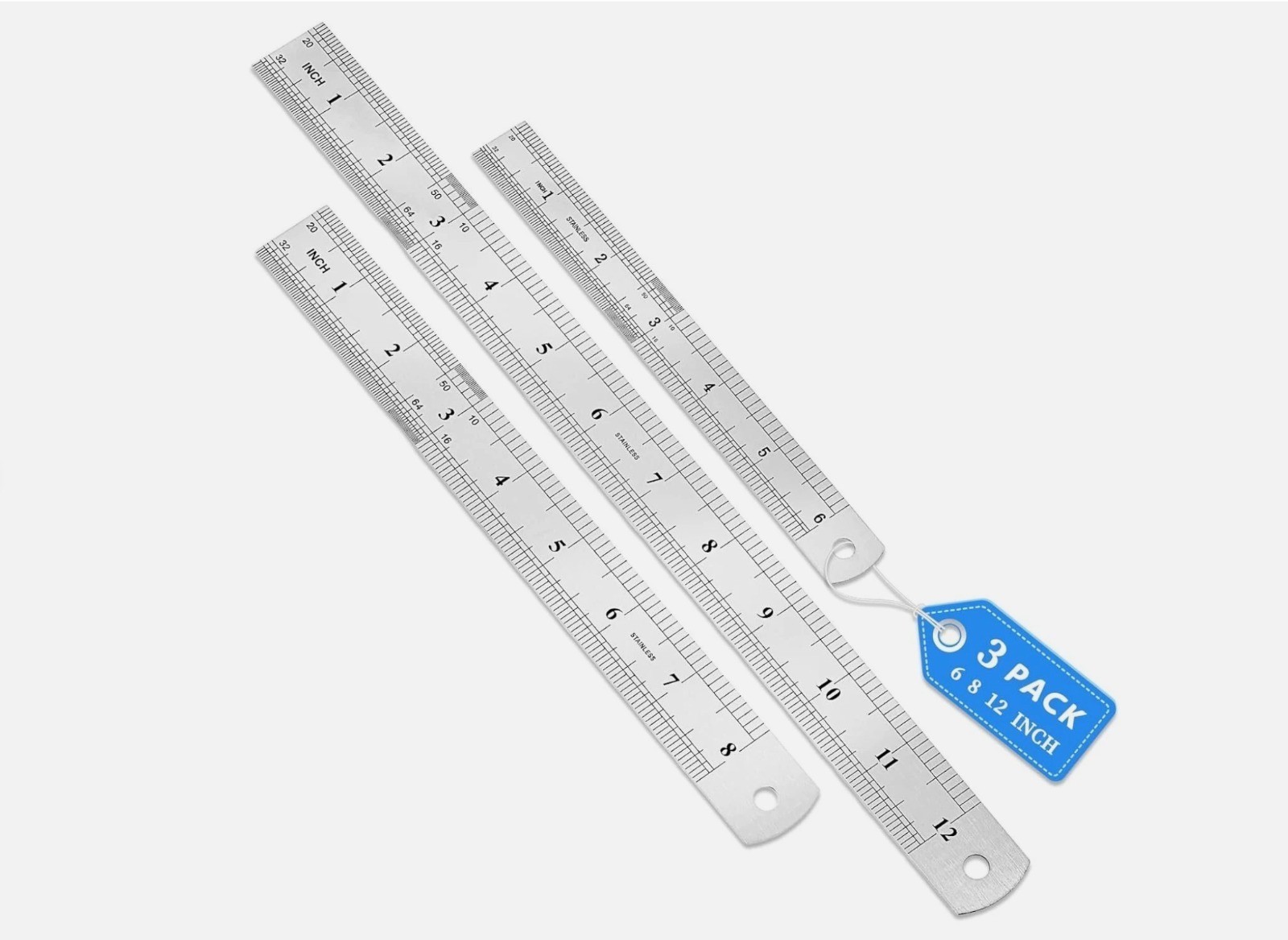 3Pcs Stainless Steel Ruler Set 6 8 12 Inch Metal Ruler with Inch and Metric New