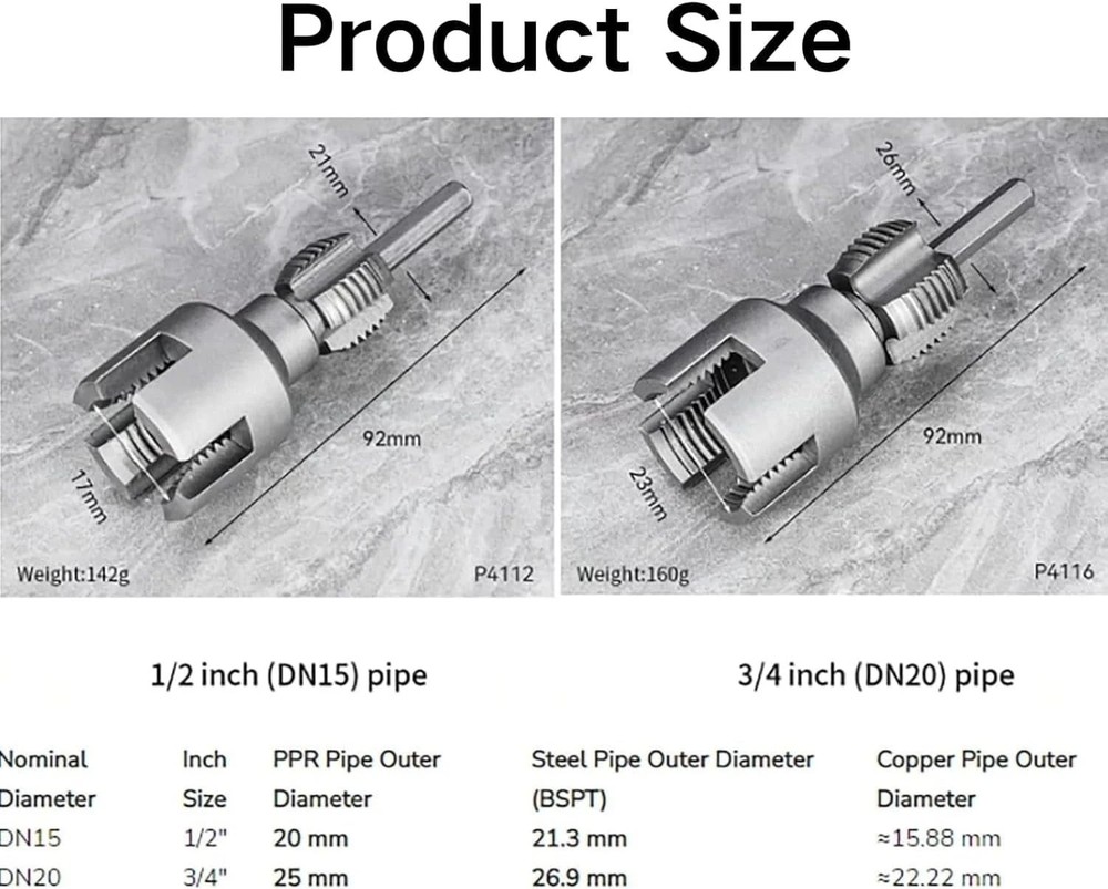 2Pcs 1/2''&3/4'' Water Pipe Integrated Internal & External Pipe Threading Tool