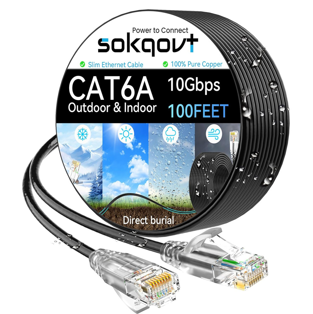 100Ft Cat6A Ethernet Cable - Slim 28AWG Pure Copper High-Speed Internet Cord...