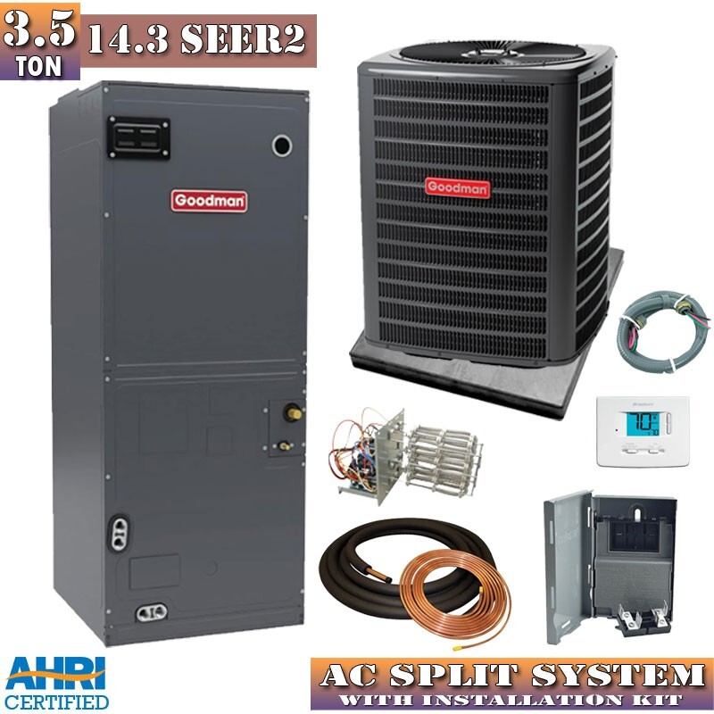 Goodman 3.5 Ton 14.5 SEER2 Central Air Conditioning Split System w/ Aux Heat Kit