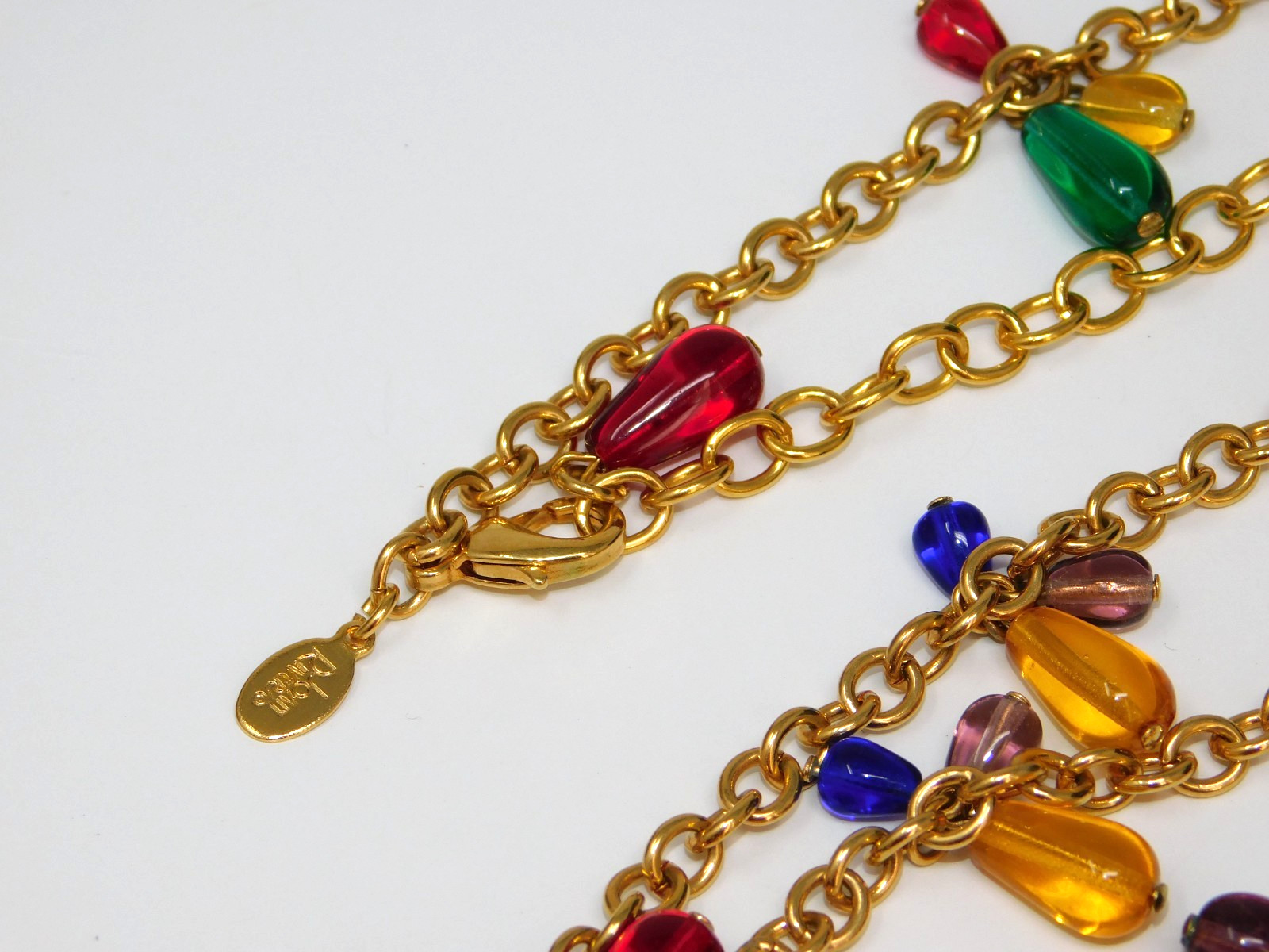 Vintage JOAN RIVERS Dangle Charm Necklace w/ Jewel Tone Teardrop Glass Beads