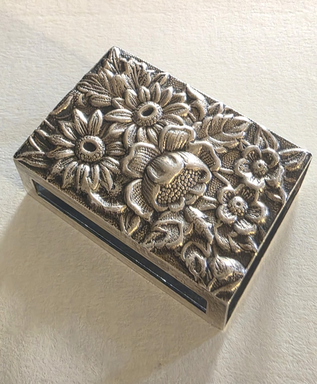 Vintage S. Kirk & Son Sterling Silver Floral Repousse Match Box Case Holder 90F.