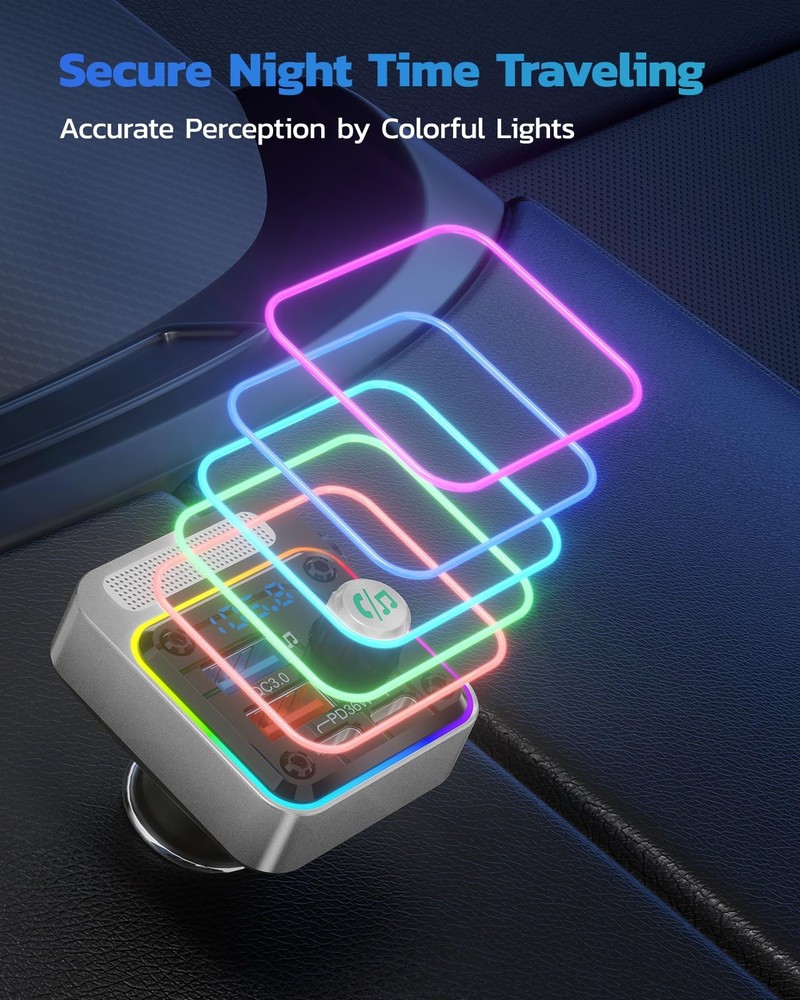 Nulaxy 54W Bluetooth 5.3 Car Adapter with 4 Charging Ports [PD 36W & Silver