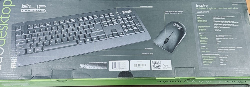 Klip Xtreme Duodesktop Wireless Keyboard and Mouse Combo w/USB