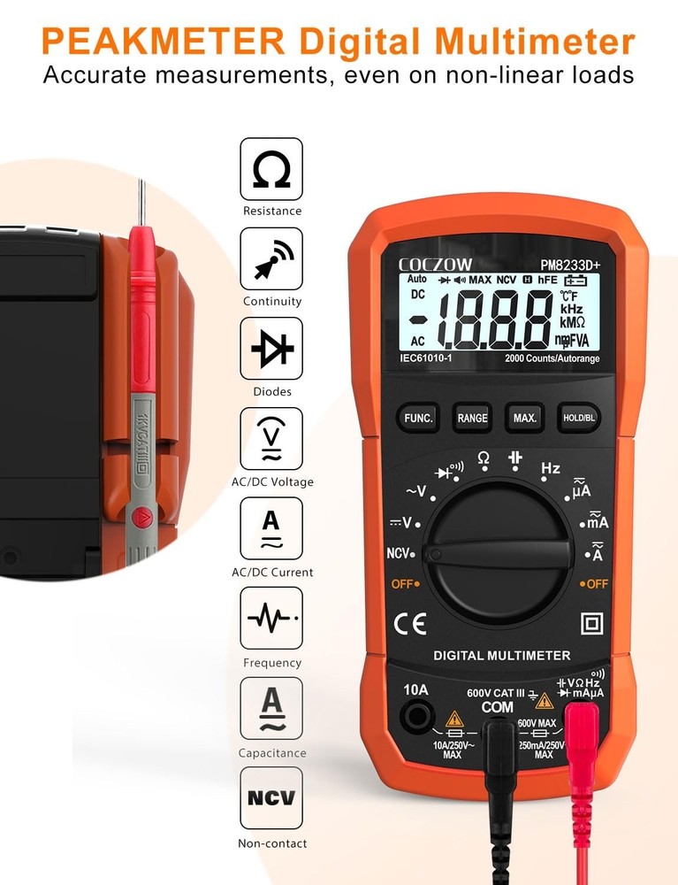 High Sensitivity Digital Multimeter - AC/DC Voltage, Current, Resistance Testing
