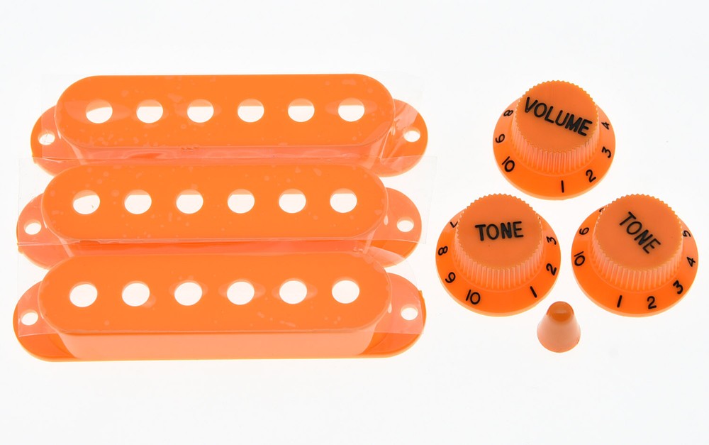 KAISH ST Style Guitar Pickup Covers Knobs (Black Number) with Switch Tip Orange