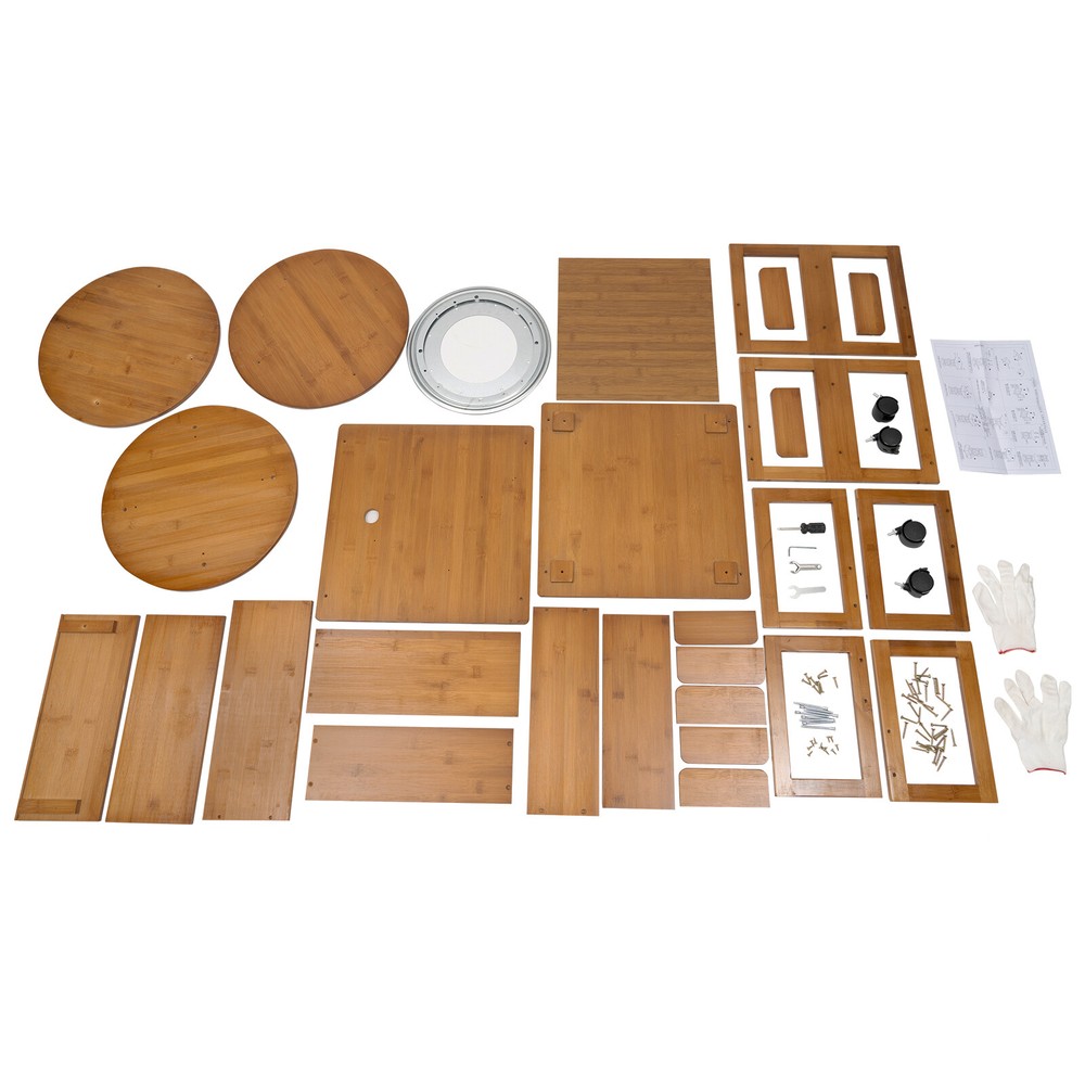 Multi Storage Table, Side Table with Rolling Wheels, Removable Swivel Bookcase