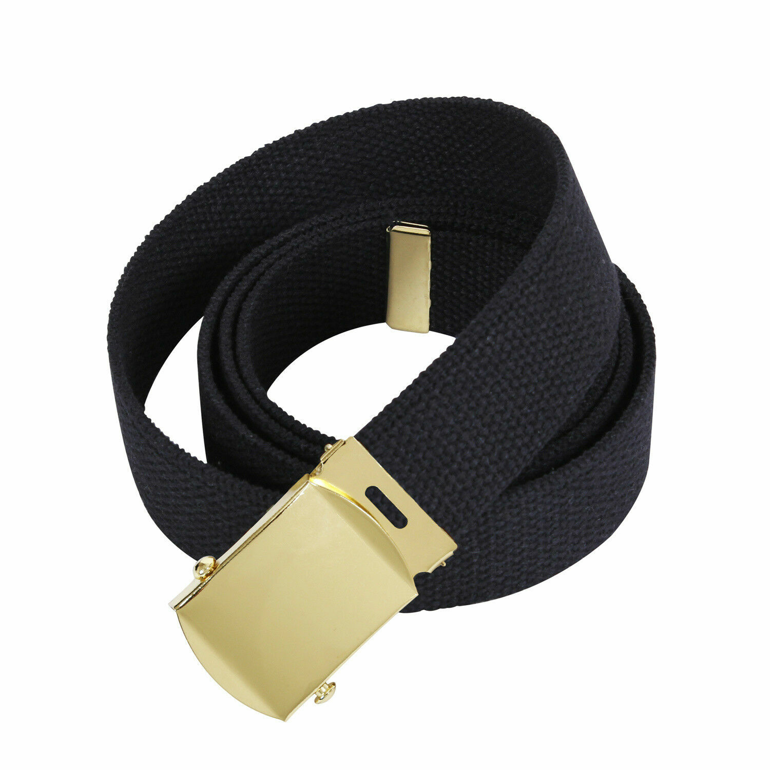 U.S MILITARY BLACK WEB BELT WITH SOLID BRASS BUCKLE U.S.A MADE 54" HEAVY WEB