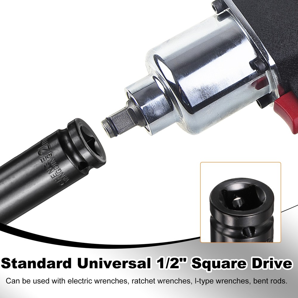 3pcs 6-Point Deep Impact Socket 21mm Metric Socket 1/2" Drive 6" Long