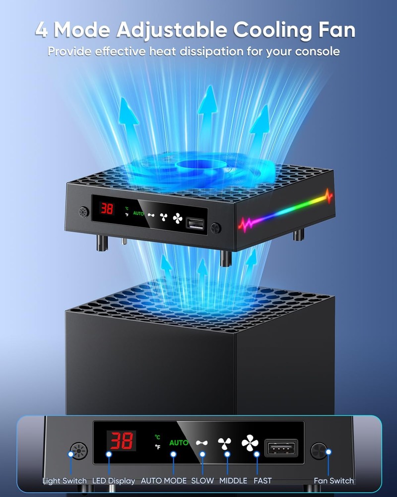 Auto Cooling System for Xbox Series X with 9 RGB Light Modes & USB Hook
