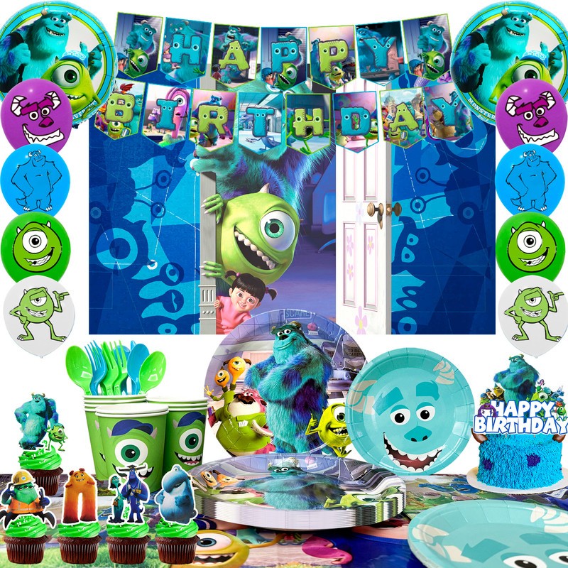 114 Pcs Monsters Inc University Birthday Decorations Tableware Balloons Backdrop