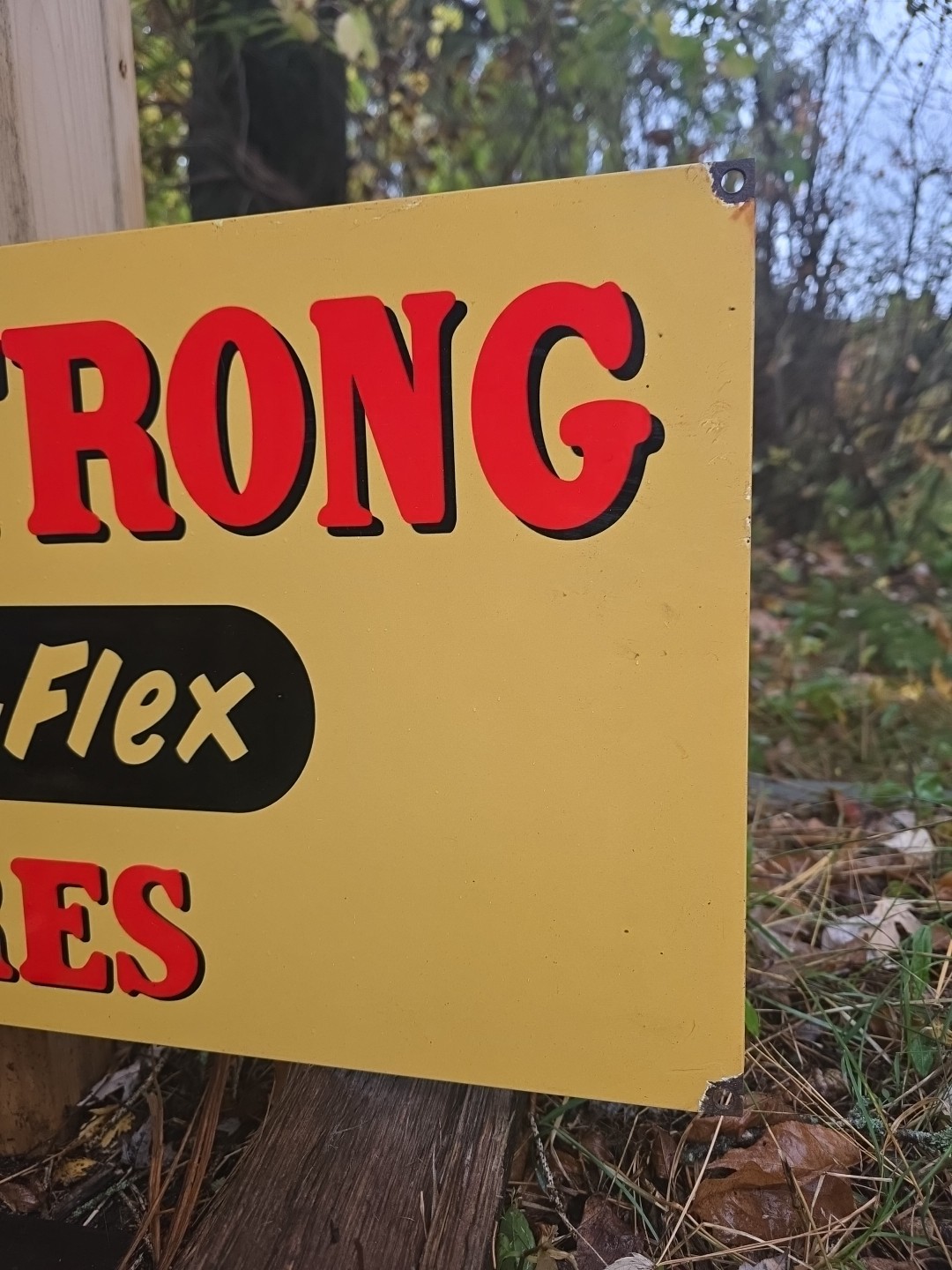 LARGE VINTAGE ARMSTRONG RHINO-FLEX TIRES PORCELAIN SIGN 12" X 35"