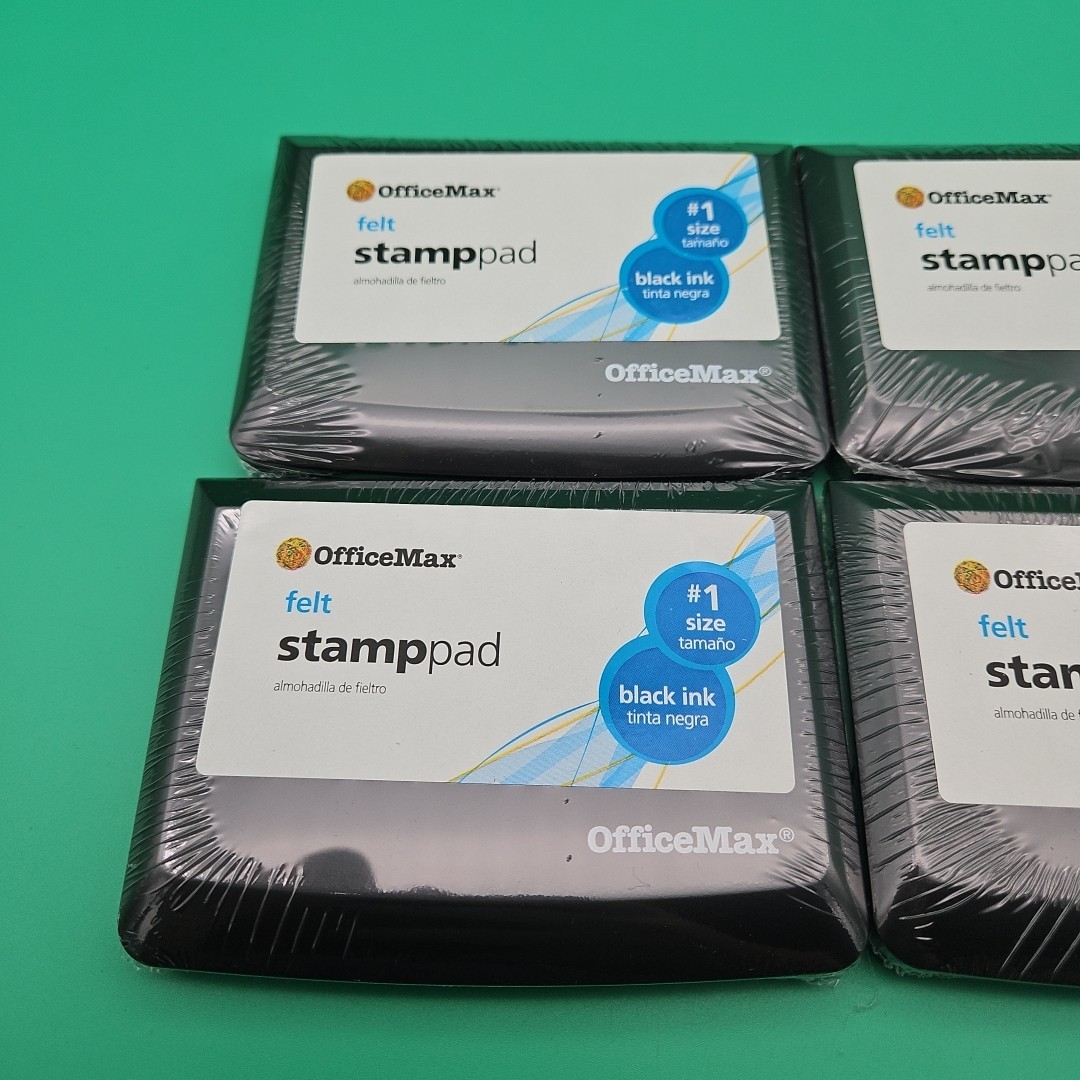 Lot of 4 Office Max Felt Stamp Pad Size #1 Black Brand New Sealed Ink