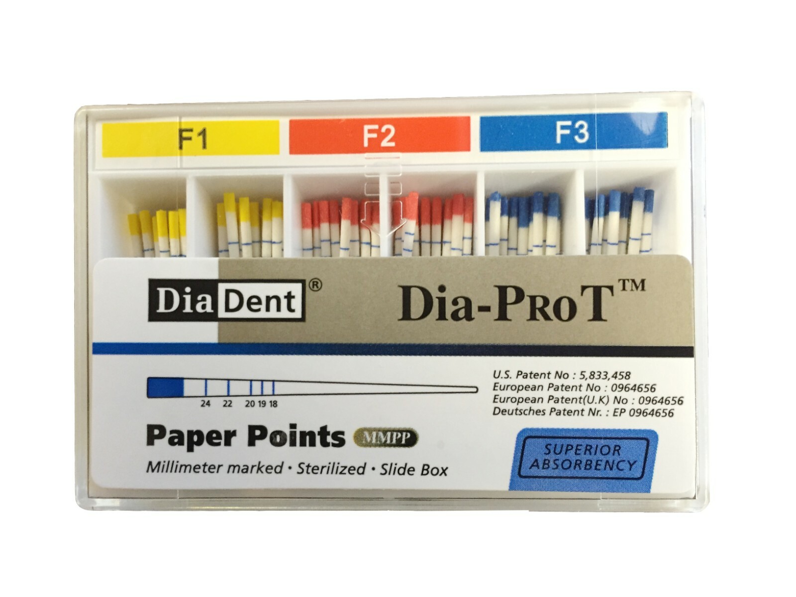 DiaDent Specially Tapered Dia-PRO T MMPP Paper Points All Sizes F1-F5 100/Box