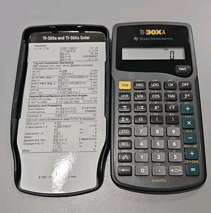 Texas Instruments TI-30XA Calculator - working - with cover