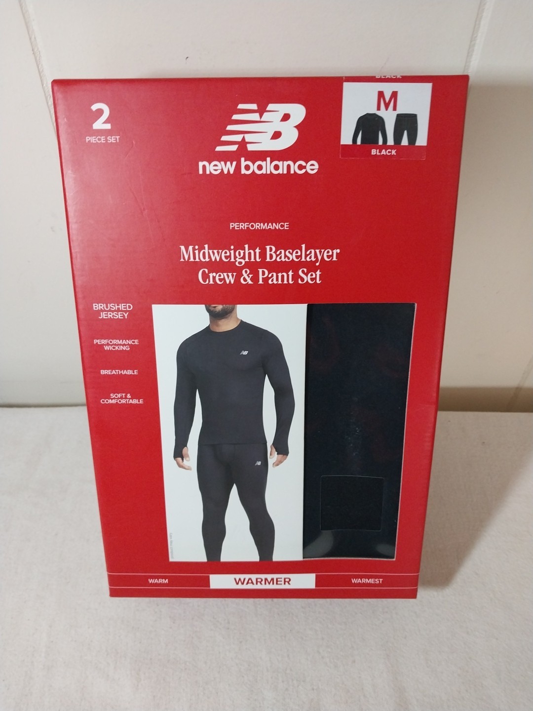 2-Piece Set New Balance Midweight Base Layer Crew / Pant Men Medium Black SEALED