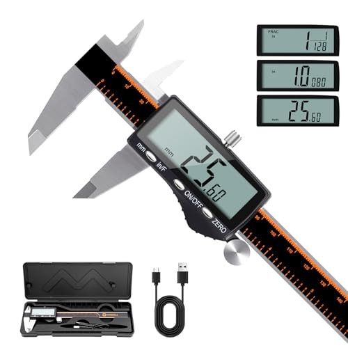 Digital Caliper, Rechargeable Calipers with Large LCD Screen, Stainless 6 Inch