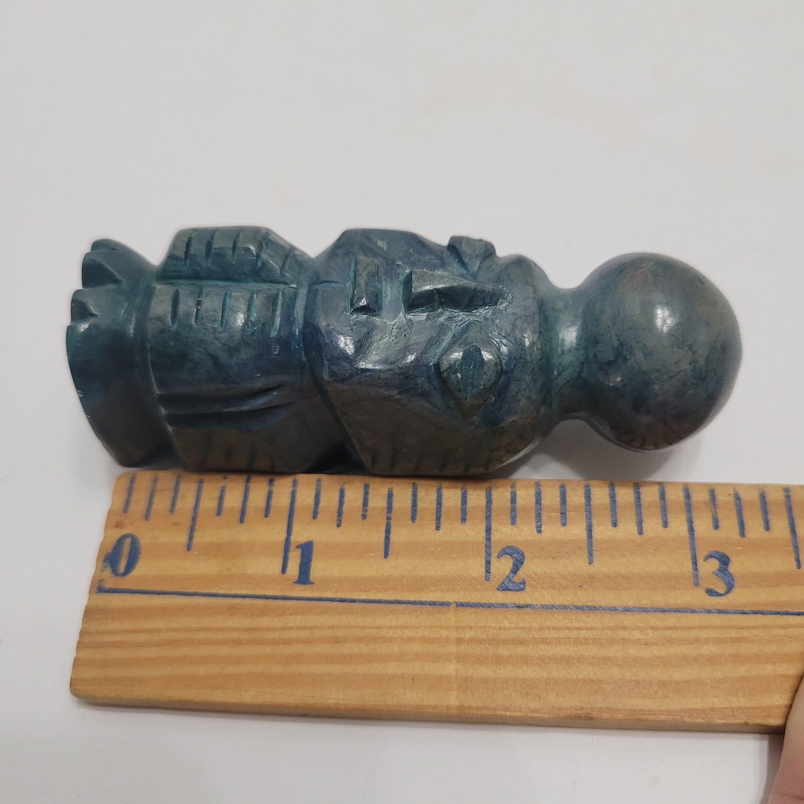 Vintage Aztec/Mayan Warrior Hand Carved Statue Jade/Green Marble/Onyx
