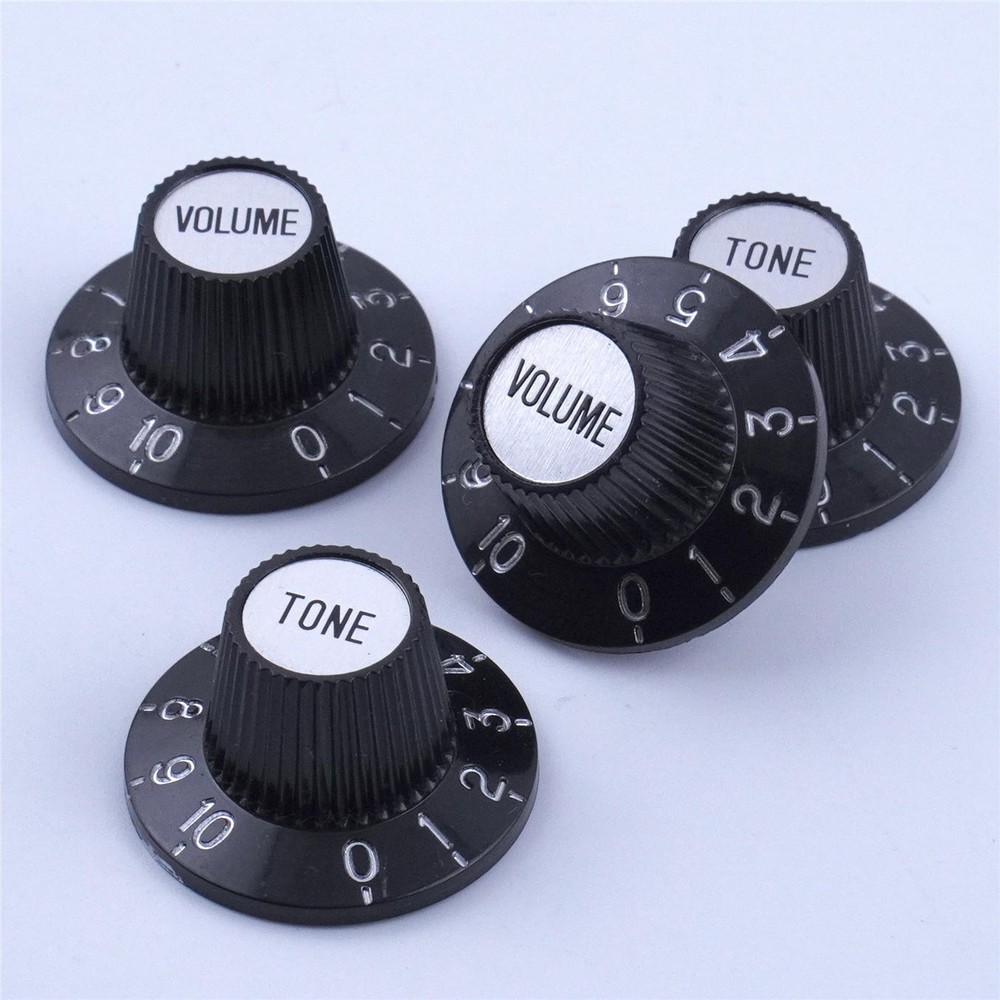 Black Witch Hat AMP 24 Splines Black & Silver Skirted Volume Tone Control Knobs