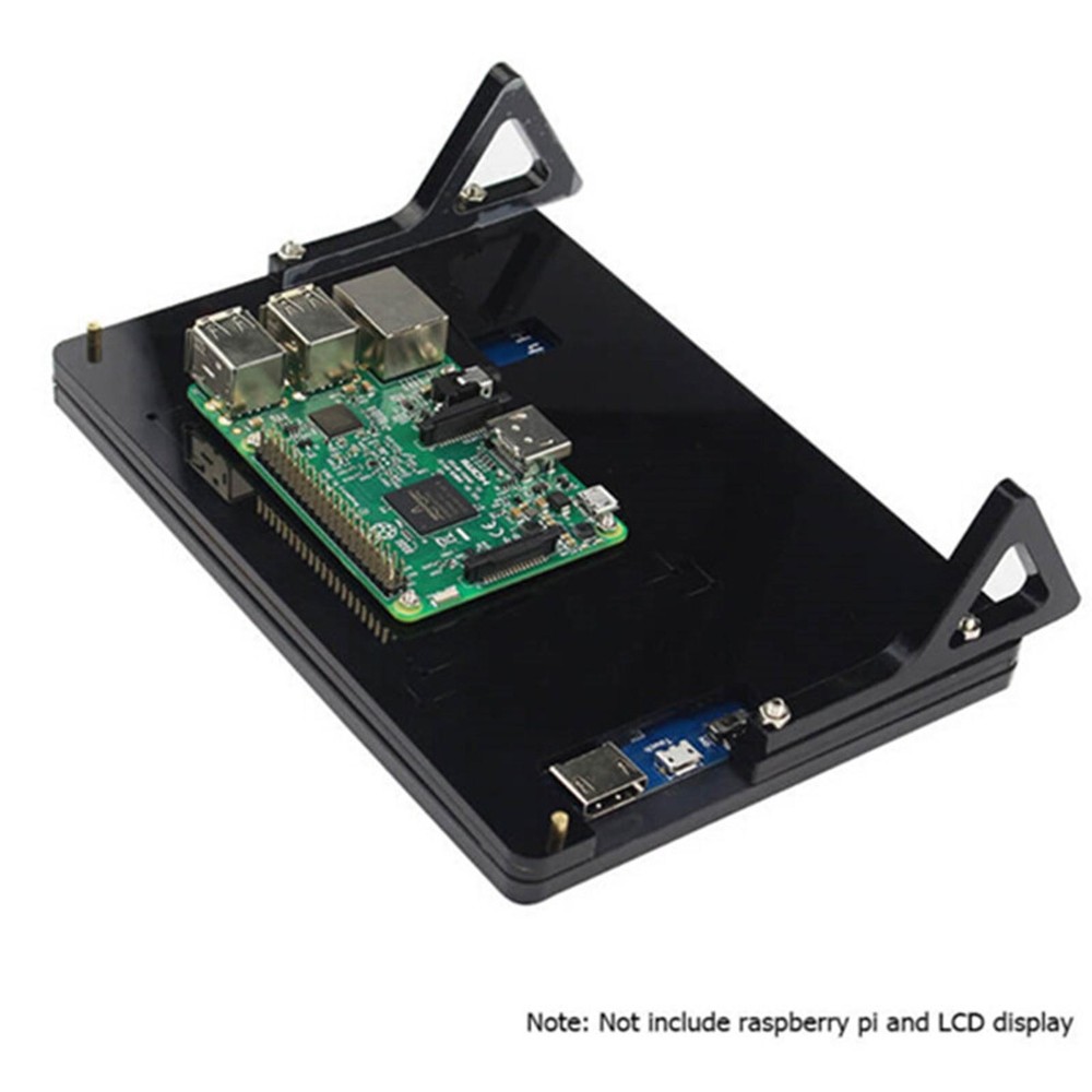 Black Front & Back Shell + Base + Screws For 7 inch Raspberry Pi 2 B LCD Screen
