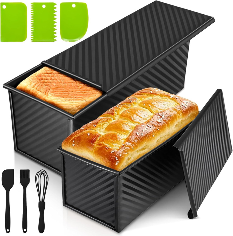 Pullman Loaf Pan Set with Lids – 2 Pack Nonstick Bread Pans for Baking, 2.2Lb &