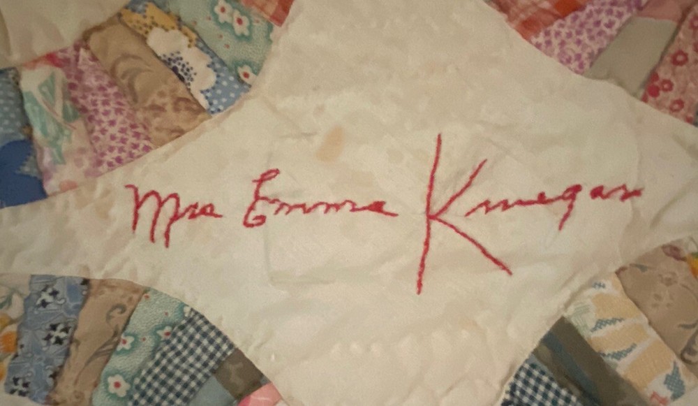 QUILT-‘SIGNED’ HANDMADE Wedding Ring Pattern 78” X 56” PATCHWORK *ANTIQUE*