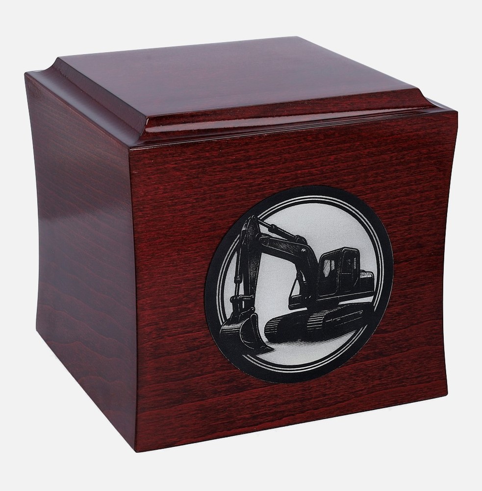 Theme urn for excavator operator, urn with excavator