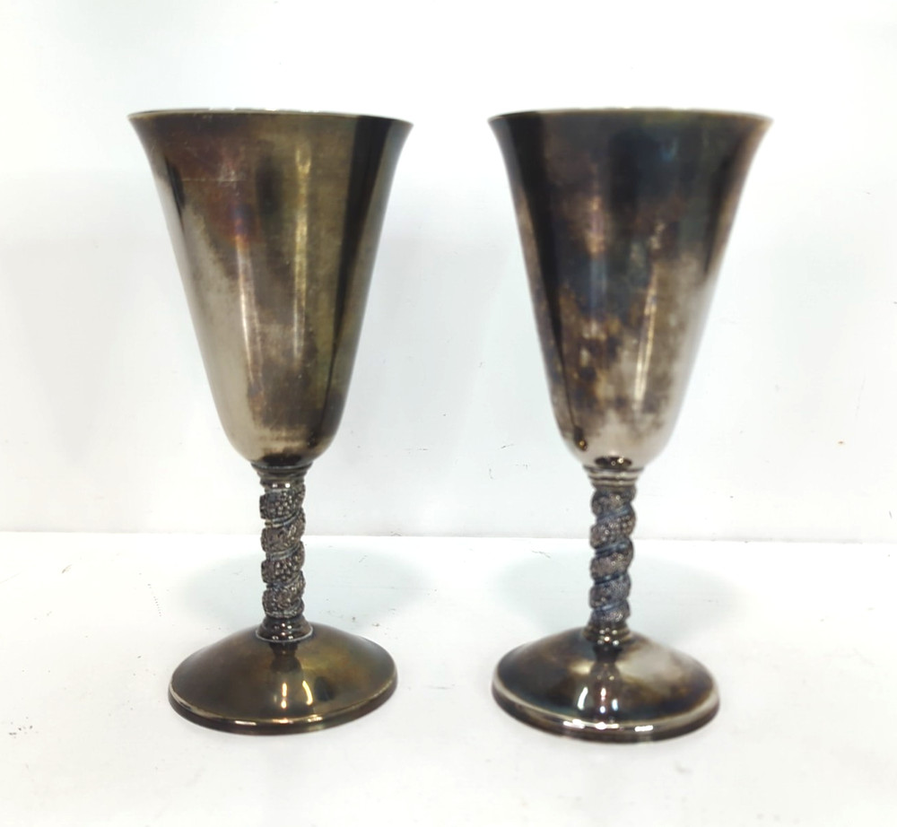 Vintage 6 Silver Plated Roma S.L. Spain Madrid 7-1/8” Height Wine Goblets Used