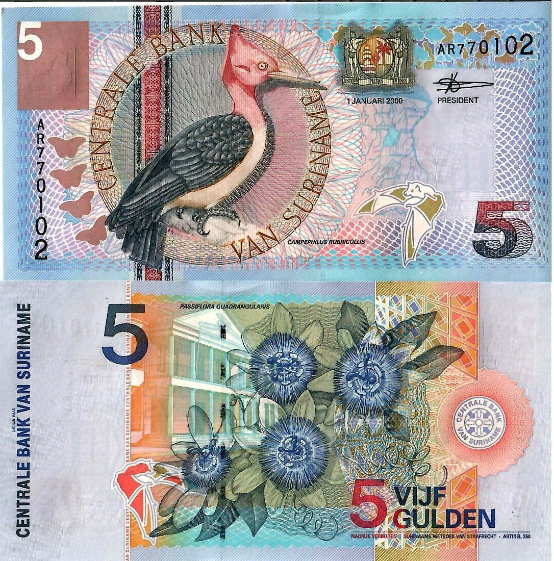 Suriname 5 Gulden 2000 Banknote World Paper Money UNC Currency Bill Note