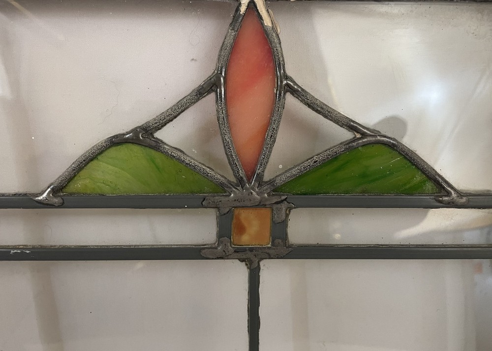 AG1075 Antique c1910 Craftsman Transom Window Tulip Pattern Chicago Quantity!