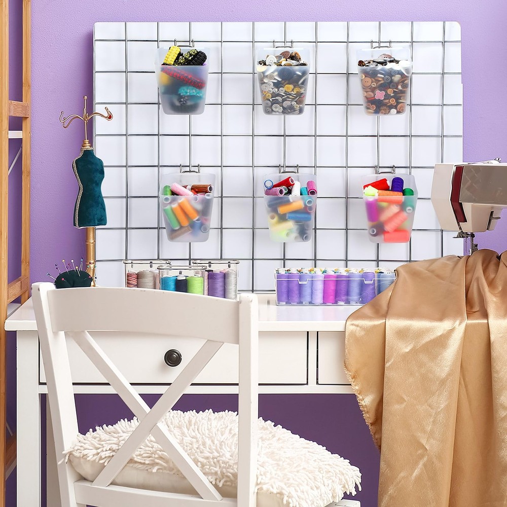 6 Pack Large Gridwall Cups Gridwall Storage Bin with Hooks Hanging Baskets Sq...