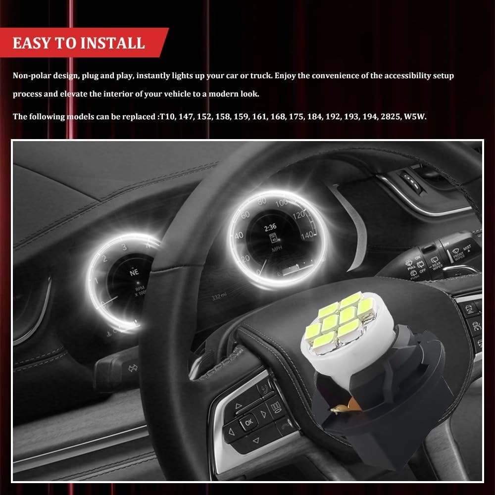 10PCS T10 194 168 LED Dash Instrument Light Bulbs with Twist Lock Socket, Car Da