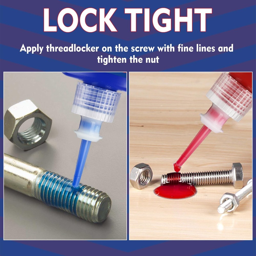 Thread Lock Blue and Red, Threadlocker Medium and High Strength, Thread Locke...