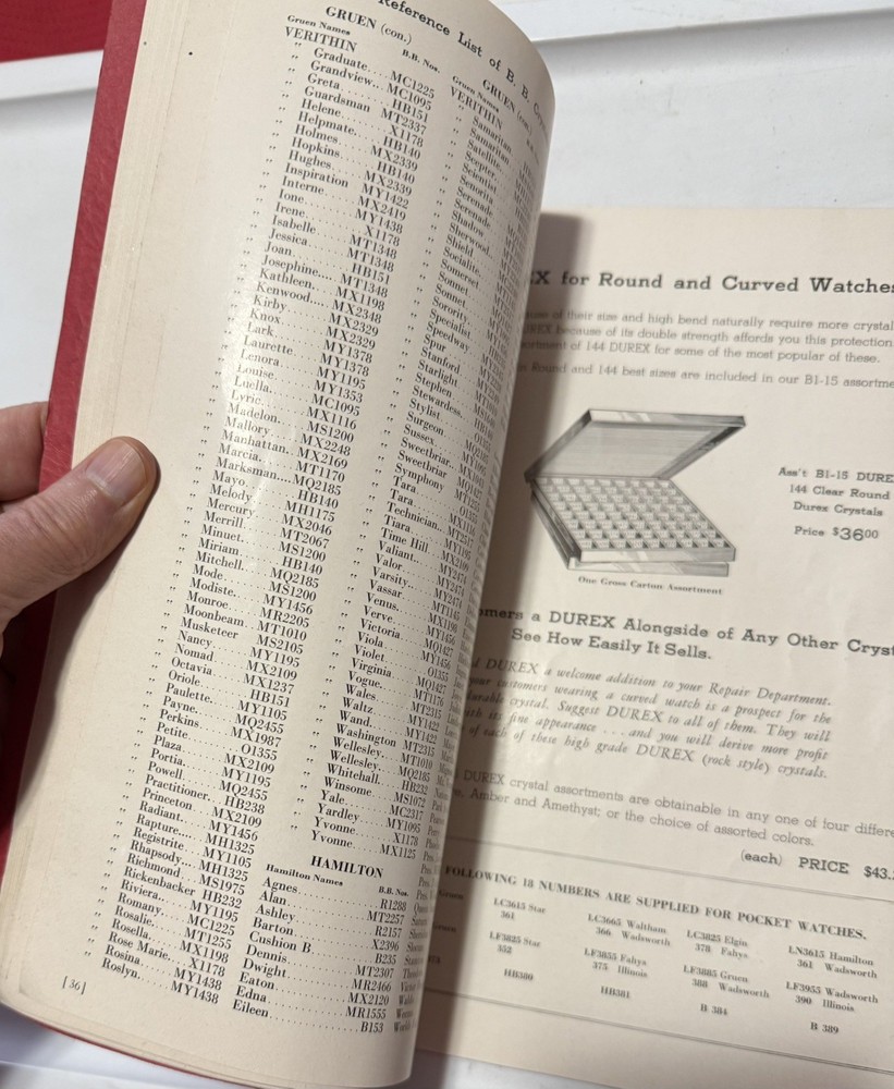 Vintage 1948 BB Watch Crystal Catalog Reference Guide Excellent Condition