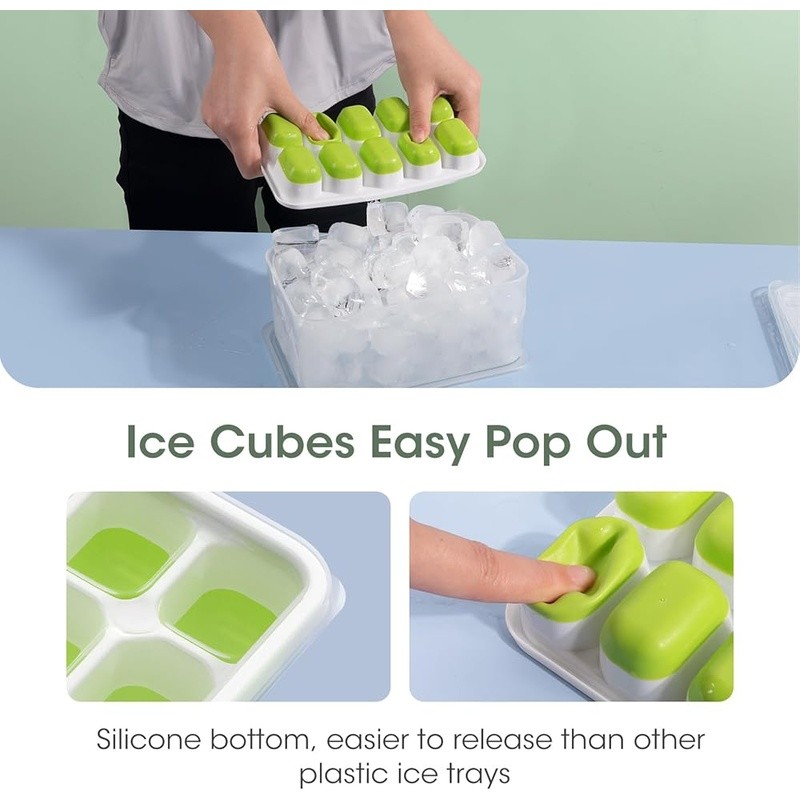 Stackable Ice Cube Tray Set W/ Lid Scoop & Storage Bin Freezer Organization New
